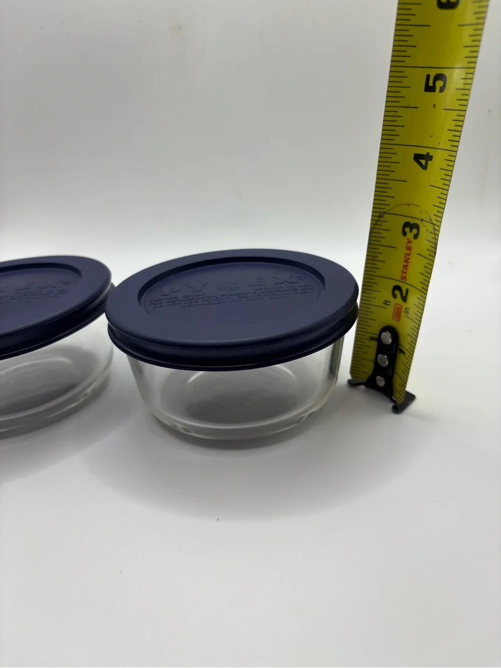 Pyrex Lot Of 2 Clear 1 Cup Glass Bowls Blue Lids 7202